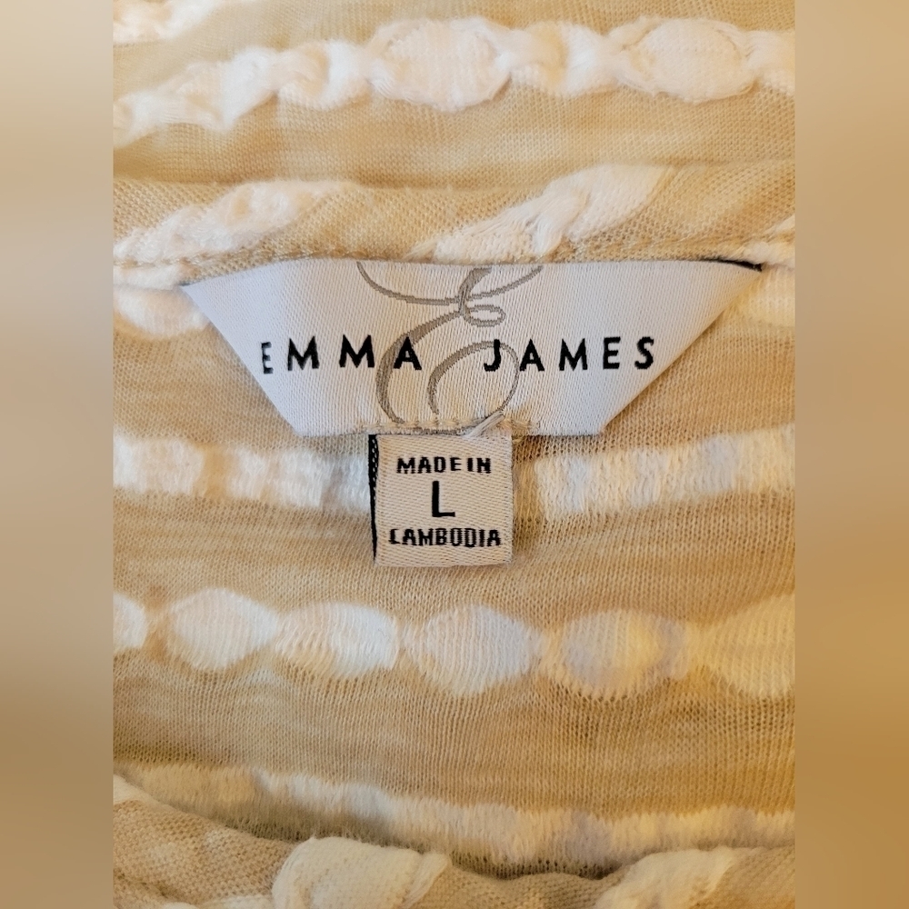 𝅺emma JAMES tan and white striped short sleeve top size Large - Picture 6 of 7